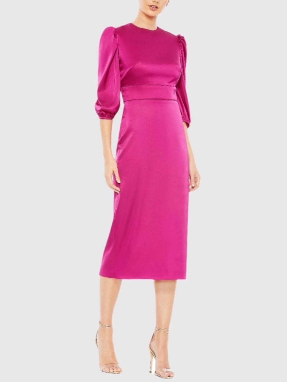leena for Mac Duggal Fuchsia Satin High Neck Midi Dress - Reemoly